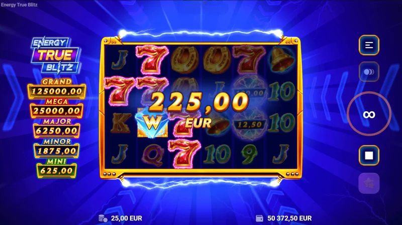 Energy True Blitz - dobitak na prikupljenim Cash simbolima