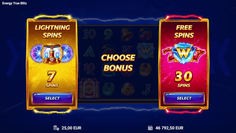 Energy True Blitz - izbor opcije Lightning Spins